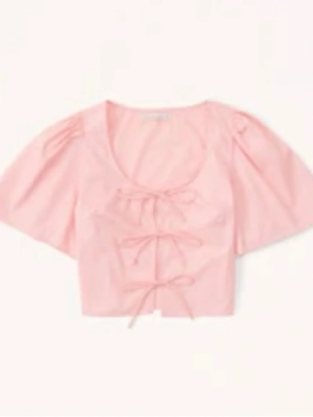 Abercrombie & Fitch Puff Sleeve Tie Up Blouse in Baby Pink Size Small